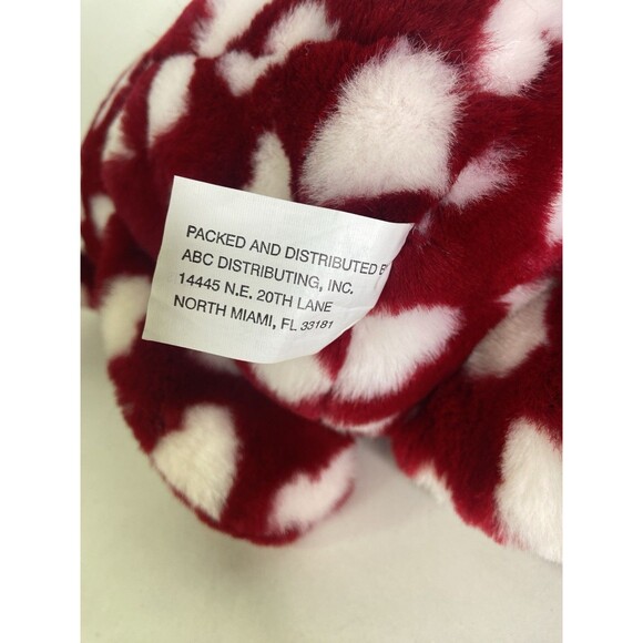 ABC Distributing Red White Hearts Bear Teddy Plush Stuffed Animal Toy with Bow - Picture 7 of 8